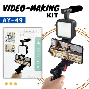 Vlogging Kit YouTube Camera for Vlogging Video Maker Kit Microphone for iPhone Video Recording with Light + Microphone + Tripod + Phone Holder
