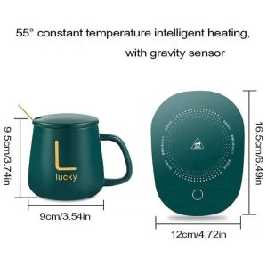 Ceramic Coffee Cup With Automatic Heating Pad | Only In Green Color