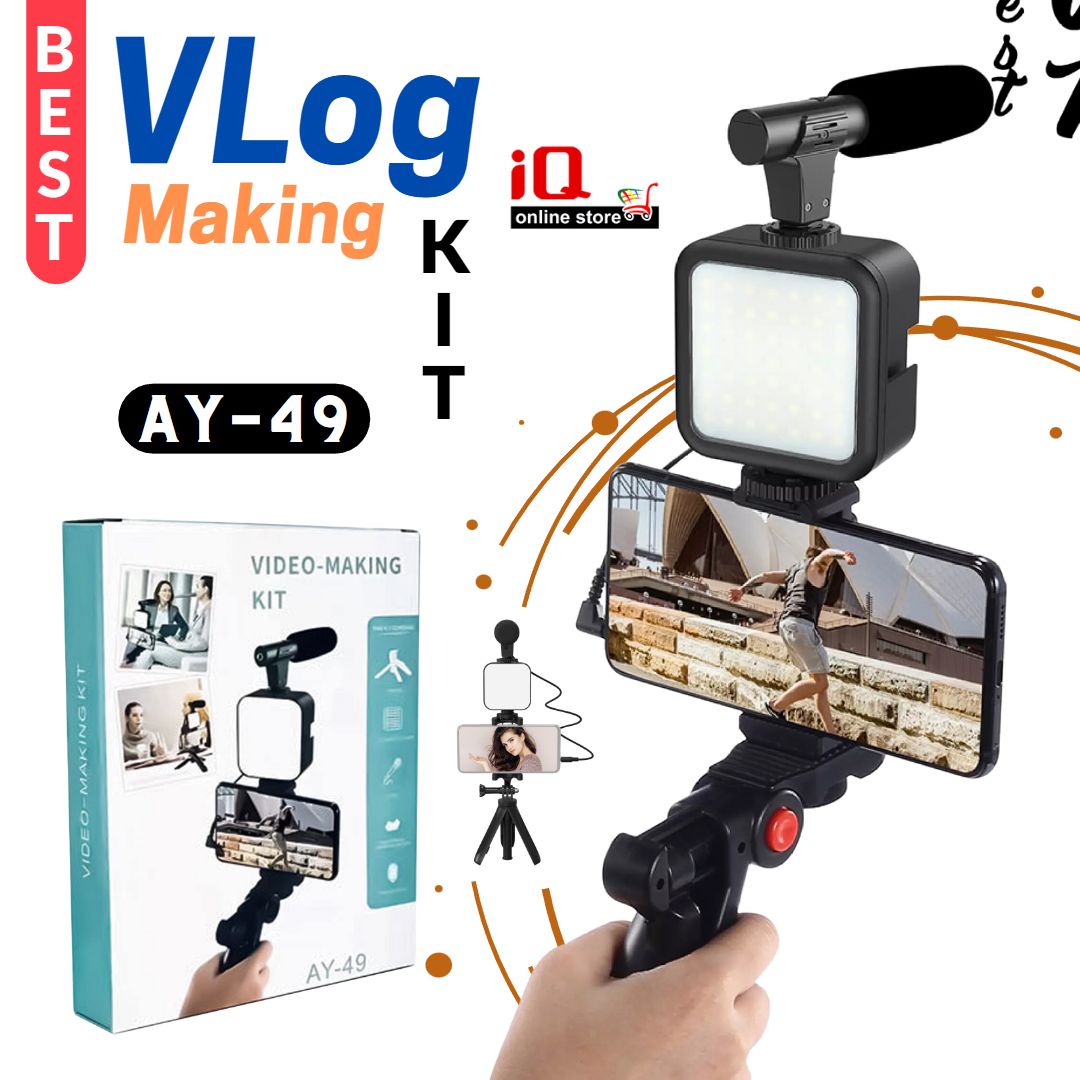Vlogging Kit YouTube Camera for Vlogging Video Maker Kit Microphone for iPhone Video Recording with Light + Microphone + Tripod + Phone Holder